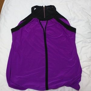 Sexy purple top black round neck with cuotut, zip
